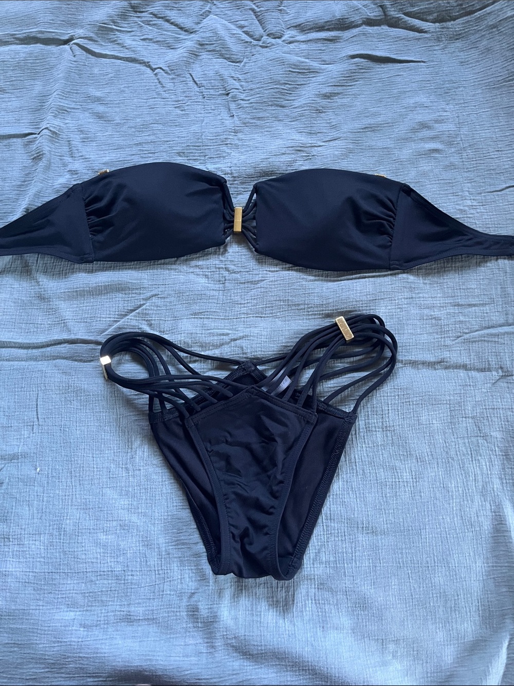 Victoria's Secret Black Bandeau Bikini Set with Strappy Bottoms - Picture 1 of 4